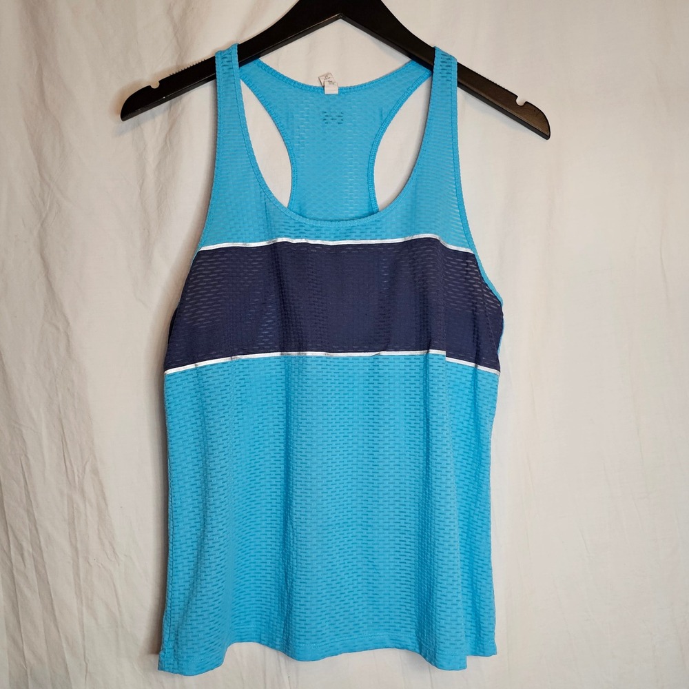 Under Armour Womens Medium HeatGear Racerback Tank Top Blue Navy Mesh Fitted